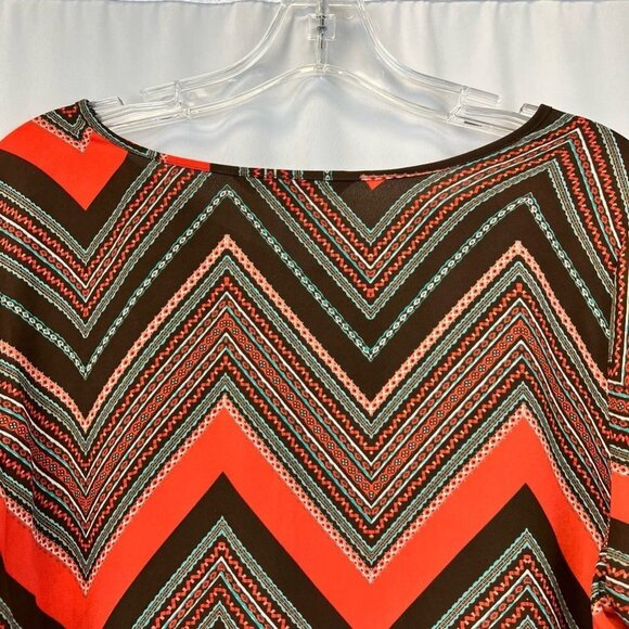 Zac & Rachel Womens Blouse Multicolor Chevron 3/4 Sleeve V Neck Shark Bite M - Picture 6 of 11